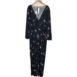 Maurices Long Sleeve V Neck Black Floral One Piece Dressy Pants Romper XXL